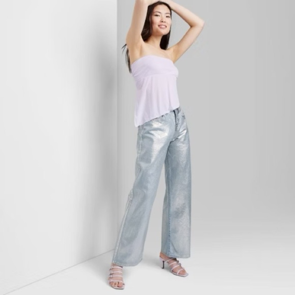 WILD FABLE High-Rise Wide Leg Metallic Coated Baggy Jeans - Size 4